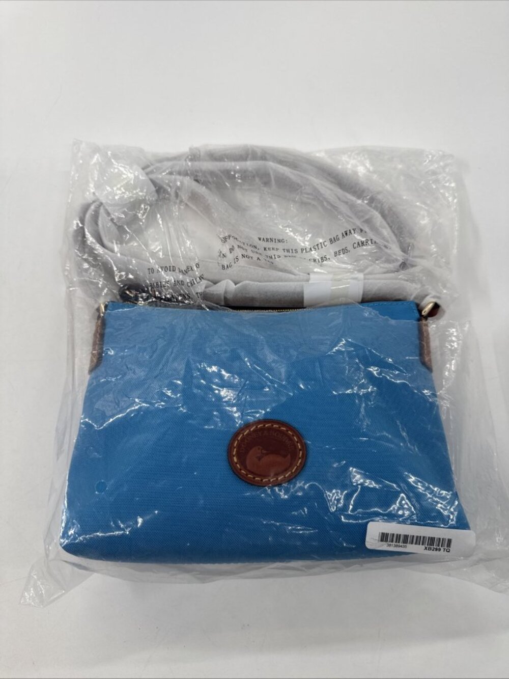 Dooney & Bourke Crossbody Bag Bright Blue Canvas Zip Leather Trim Small NEW